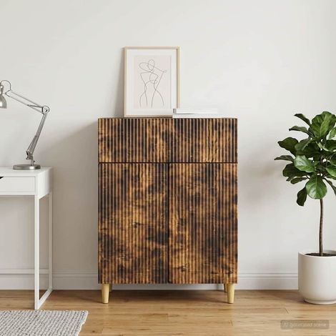 Buffet 1 tiroir 2 portes en bois d’ingénierie chêne fumé 66 x 34,5 x 90 cm, 26.89kg - PANGIVO (1/5)