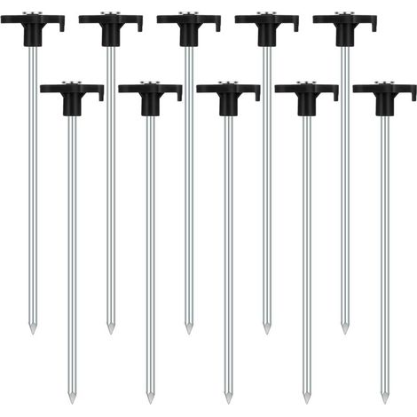 Lot de 10 piquets de tente stables - Piquets de tente résistants aux tempêtes - Piquets de tente en acier - Piquets de tente stables - Pour sols durs - Forêt - Herbe - Sol sable - Noir