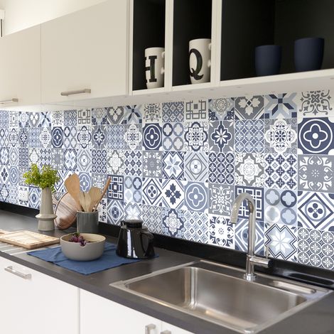 Sticker Mural Carrelage adhésif Cuisine Salle de Bain - 30 STICKERS CARREAUX DE CIMENT RISONIZO - 30stickers10x10cm (1/5)