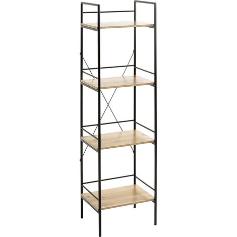 Étagère chêne Clair, Noir, MDF, Métal - Dim.: L 34 x H 130 x P 27 cm, Style: Moderne (1/5)