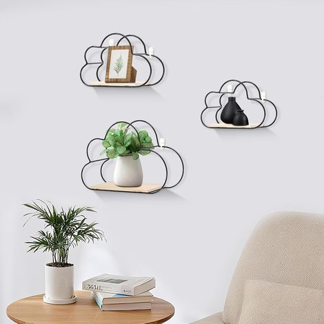 Lot de 3 étagères murales en forme de nuage pour salle de bain, chambre à coucher, salon, bureaux et balcons, noires (1/5)