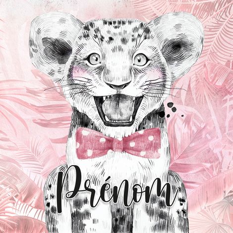 Papier peint panoramique enfant avec prénom personnalisable - Lion Nœud Papillon - 130 cm x 130 cm (1/2)