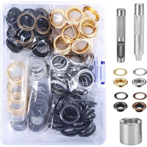 Kit de 100 œillets de 16 mm - Outils et œillets métalliques pour réparation de bâches, tentes (bronze, argent, or) (1/5)