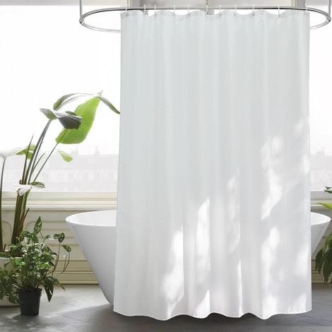 Rideau de douche 160x200 Blanc en textile anti-moisissure imperméable pour la salle de bain, à séchage rapide lavable avec 11 anneaux (1/5)