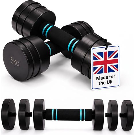 Relaxdays dumbbells, adjustable to 5 kg each, EPE foam grip, home gym dumbbell set, black (1/5)