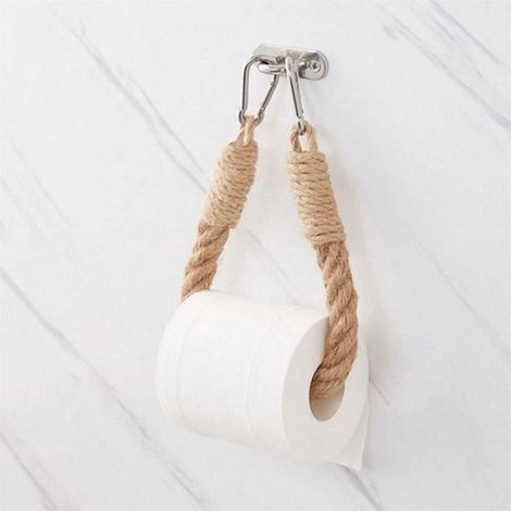 Porte-papier hygiénique - 50 cm - Corde naturelle - Acier inoxydable - Mural (1/4)