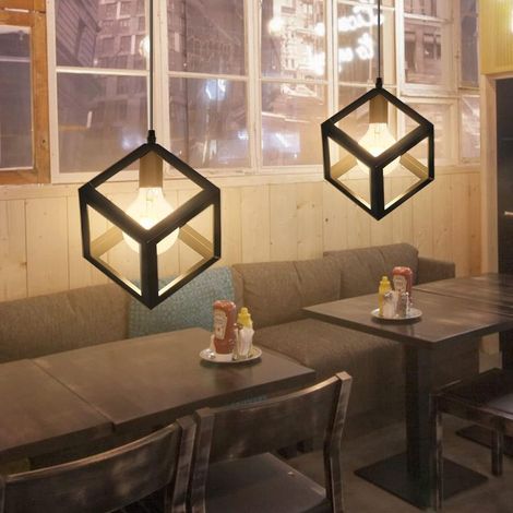 Lustre Suspension Vintage, Lustre Noir Abat-jour Luminaire en Métal en Forme de Cube Moderne, Suspension Luminaire Industrielle, Plafonnier Salon pour Chambre Salle à Manger Cuisine (1/5)