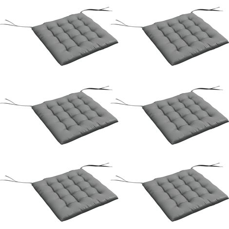 Set mit 6 gepolsterten Gartenstuhlkissen, hoher Komfort im Freien, inklusive Befestigungsbänder, Maße 40x40 cm, ideal für Terrassenmöbel, wetterbeständig.