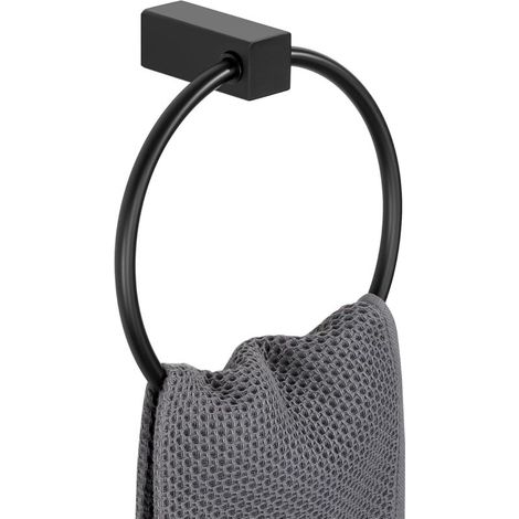 Anneau Porte Serviette Mural pour Salle de Bain Cuisine, Support Serviette Rond en SUS304 Acier Inoxydable, Tige de 9MM de Diamètre, Finition Noir (1/5)
