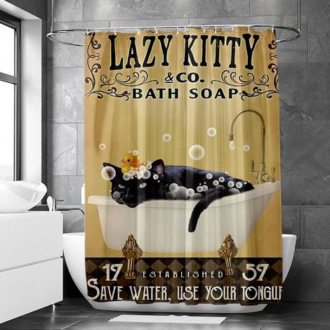 Rideau de douche motif animaux rétro et baignoire décorative, rideau salle de bain imperméable, 90x180 cm (1/5)