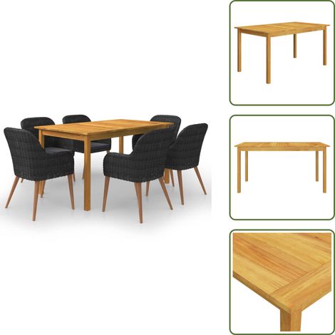 Sedie da giardino - vidaXL Set Mobili da Pranzo per Giardino 7 pz Nero - Cuscini per seduta