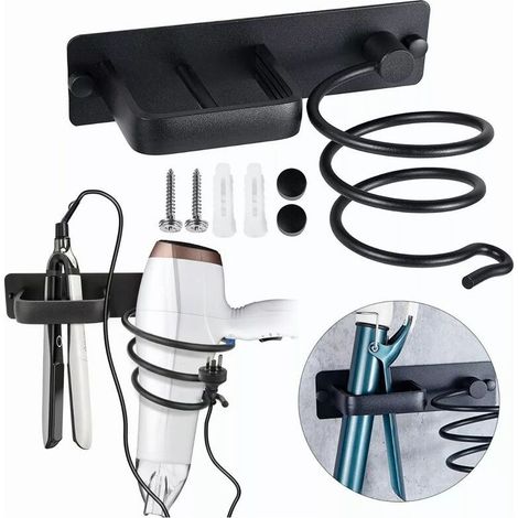 SJLERST Porte Sèche Cheveux Support de Lisseur en Aluminium avec Range-Câbles Mural Fer à Lisser Brosses à Cheveux pour Organisateur Hôtel de Chambre à Coucher de Salle de Bain Salon de Coiffure (1/5)