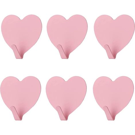 6 Pack Heart Shape Decorative Wall Hooks, (Light Pink) Strong Adhesive Stainless Steel Wall Hook for Home Kitchen Bathroom Office (1/5)