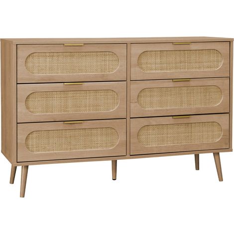 sweeek - Kommode mit Holzdekor und abgerundetem Rattan-Geflecht 6 Schubladen (1/5)