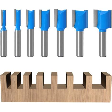 7 Pièces Fraise Defonceuse a Bois à Tige 8mm Set, Fraises Droite pour Défonceuses, Fraise a Rainurer à Double Tranchant, Fraise à Copier, pour le Travail du Bois (7) (1/4)