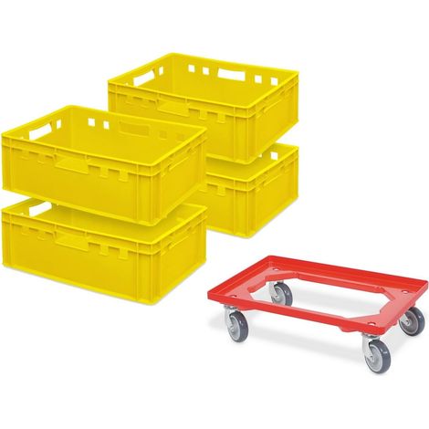BRB 4x Fleischkasten E2, LxBxH 600x400x200 mm, inkl. Transportroller (gelb)
