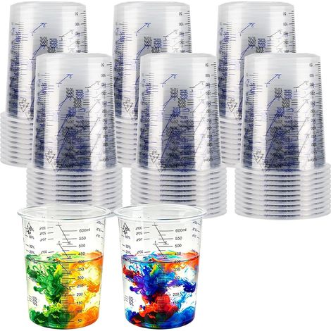 Lot de 30 gobelets mélangeurs pour résine époxy, peinture, plastique, 600 ml, accessoires avec échelle et rapport de mélange pour mélanger la résine, la peinture, le pigment (1/5)