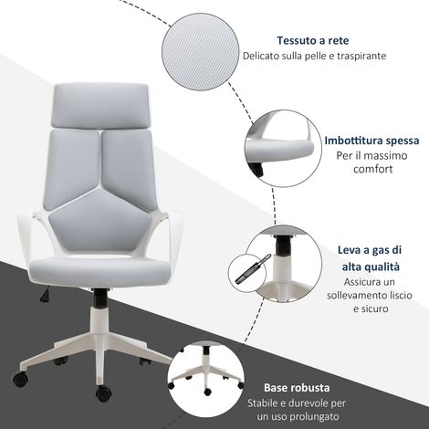 Fauteuil de Direction Gris avec Tissu, Siège Pivotant 63x63 cm, Hauteur Ajustable 117-127 cm, Chaise Bureautique Inclinable (1/5)