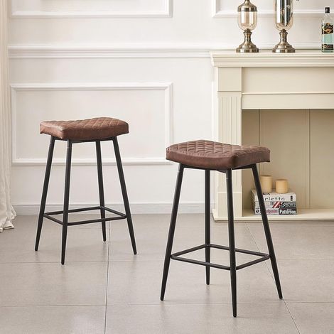 AINPECCA Bar Stools Set of 2 PU Leather Brown Breakfast Dining Bar Stools Fixed Height Bar Stools Breakfast Bar, Counter, Kitchen and Home