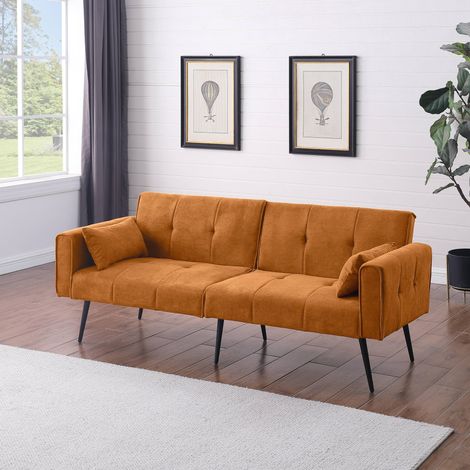MODFU – Sofá de tela naranja con espuma de alta resiliencia, patas de metal y estructura de madera – Naranja (1/5)