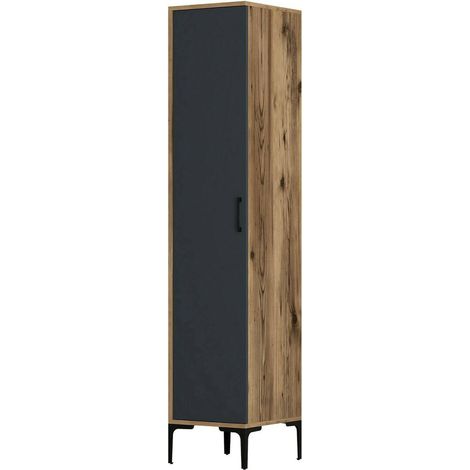 Dmora - Armadio multiuso 1 anta Mekbuda, Mobile multifunzionale, Mobiletto scarpiera, Guardaroba porta scarpe, 40x201h48 cm, Noce e Antracite, con imballo rinforzato, con imballo rinforzato