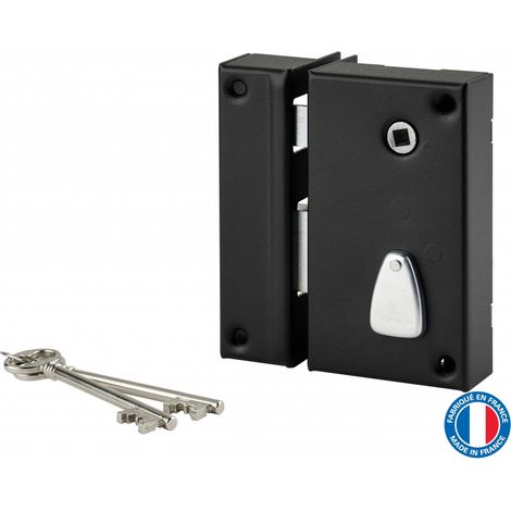 Thirard – Serrure verticale en applique 6 gorges à fouillot pour entrée gauche – Axe 45mm, carré 7mm, dimensions 75x130mm, noir, 2 clés