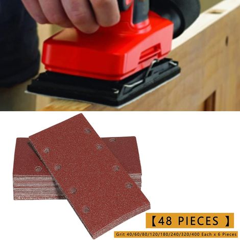 48 Pcs Sanding Sheets(93 x185 mm),Sanding Paper Hook Loop Sand Sheet Punched 8 Holes Grits 40/ 80/120/180/240/320/400,Fit Orbital Rectangular Sander (1/5)
