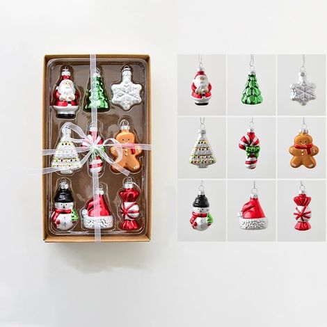 9-teiliges 3D-Weihnachtsornament aus Buntglas – Handgefertigter Weihnachtsbaumschmuck mit Weihnachtsmann, Schneemann und Lebkuchenmann – geeignet für Fensterdekoration, Geschenke und dekorative Bastel (1/5)