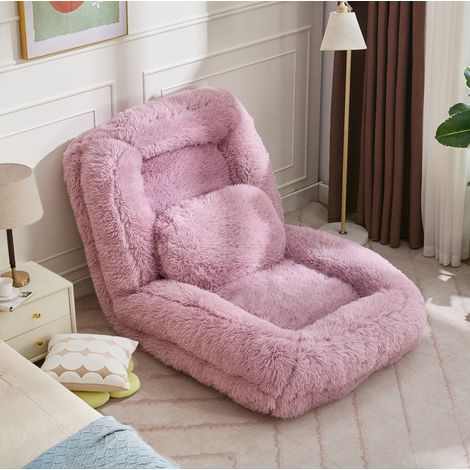 Sofá cama plegable reclinable de pelo sintético rosa OKMYHOME (1/5)