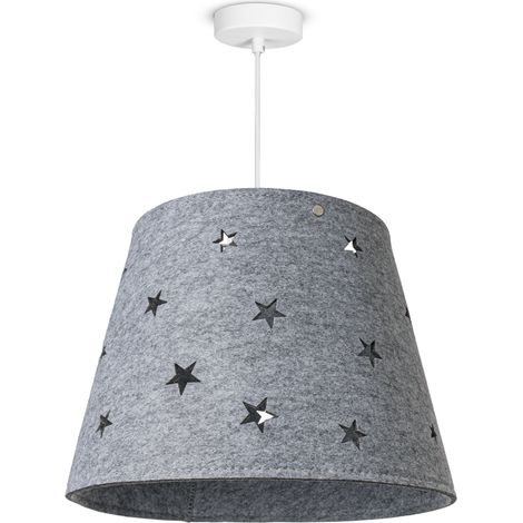 Paco Home Kinderleuchte Kinderlampe Kinderzimmer Pendelleuchte Stoff Sterne Jungen Mädchen Pendelleuchte, Grau