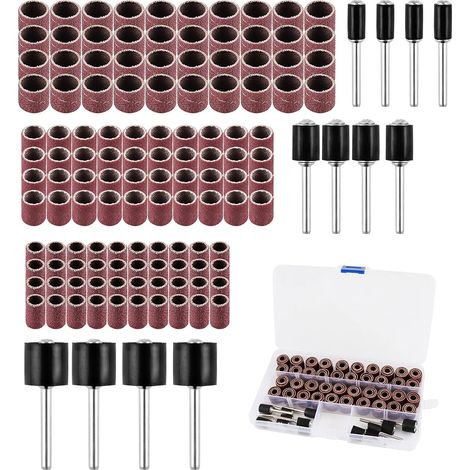 132 Pièces Kit de Ponçage Professionnel 120 Bandes Abrasives + 12 Mandrins Tambour pour Outils Rotatifs Grain 60-240 pour Bois, Métal & Plastique Boîte de Stockage Offerte (1/5)