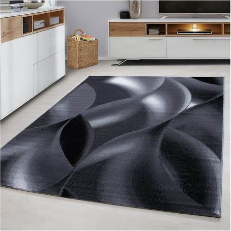 Tapis courbe moderne à courtes mèches Zilfa Noir 80x150 (1/5)
