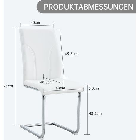 Lot de 2 chaises en PU blanc, piètement métal argenté. Idéales pour bureau, salle à manger, cuisine ou salle de réunion. (1/5)