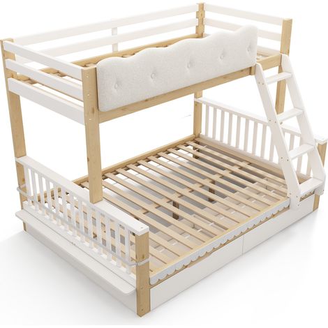 Litera infantil 90x200/140x200 cm con cajones y revistero, blanco y roble (1/5)