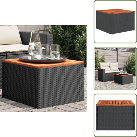 The Living Store Tavolo da giardino nero 55x55x37 cm in polyrattan e legno di acacia - Tavolo esterno