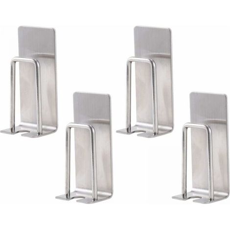 Set of 4 Stainless Steel Toothbrush Holder, Wall Mounted, Silver, Suitable for Cups, Mugs, Toothbrushes, Self-Adhesive, No Drilling Required (1/5)
