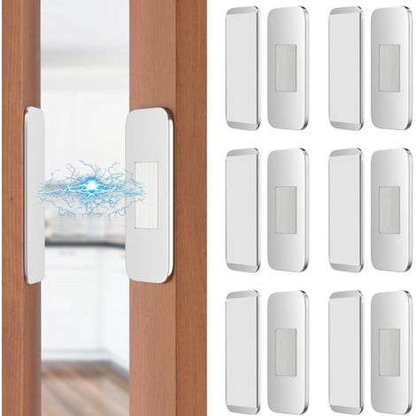 Lot de 6 paires de loquets magnétiques pour portes de placard - Aimants invisibles pour portes de placard - Butée de porte - Loquets magnétiques - Argent - Acier inoxydable argenté (1/5)