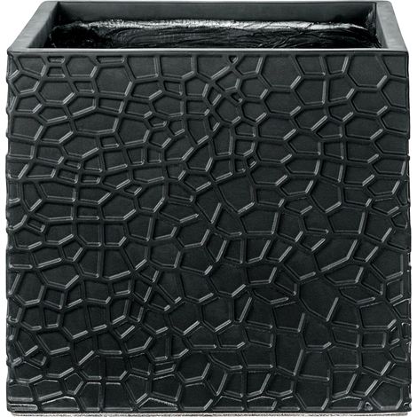 Pot de Fleurs en Fibre d'Argile 44 x 44 x 38 cm Carré Extérieur Intérieur Noir Feiyan