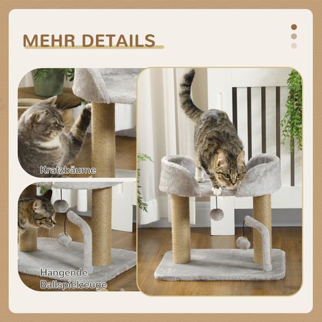 Arbre à chat 42 cm, petit griffoir avec poteau en sisal, plateforme, gris (1/5)