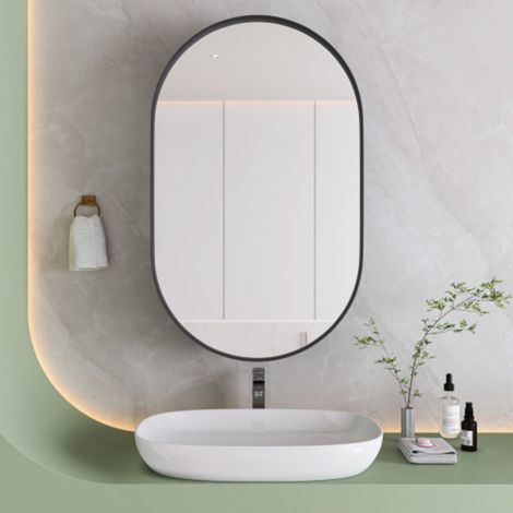 Miroir ovale mural avec armoire murale à cadre métallique, étagères réglables, rangement intégré pour salle de bain, salon et chambre, miroir Décoratif, couleur noire