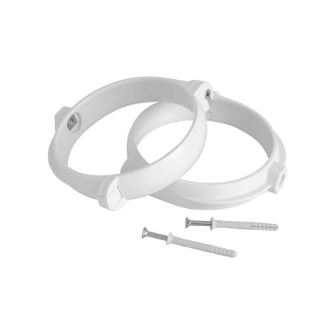 Colliers de serrage pour tuyaux en 2 parties avec vis 5x45 et bouchons en nylon   125 mm en plastique ABS blanc