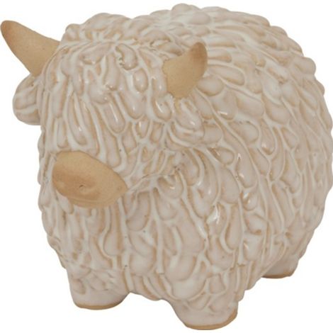 Alora Highland Cow Christmas Decoration - Ceramic - L8 x W14 x H10 cm - White