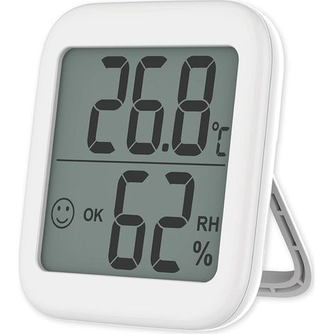 Thermomètre/Hygromètre Intérieur/Extérieur - Appareil de Mesure Numérique pour la Température et l'Humidité à la Maison, au Bureau et en Serre (Blanc, 1 Unité) (1/4)