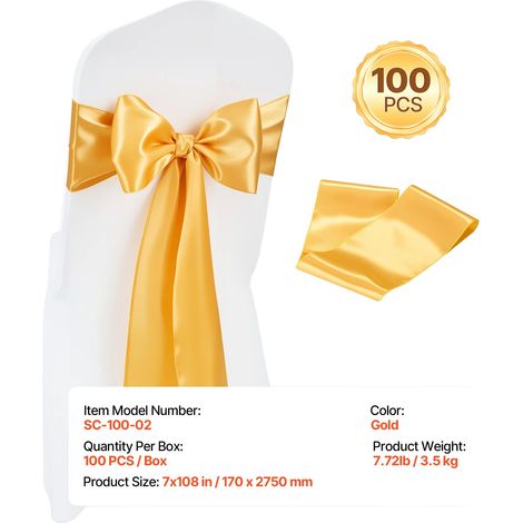 Housses de Chaise, Tissu Satin, Design Élégant, 100pcs Or (1/2)