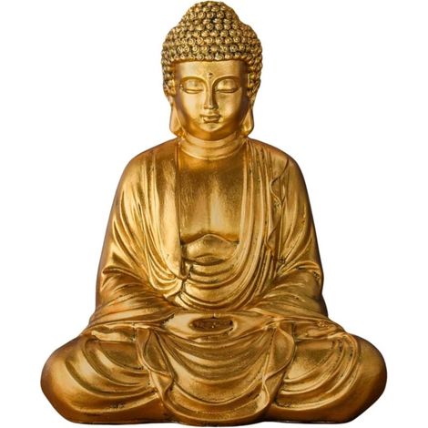 Goldene Meditationsbuddha-Statue – Dekorative Zen- und Feng-Shui-Figur – Verleiht Ihrem Zuhause eine friedvolle und entspannende Atmosphäre – Glücksbringer-Statue in Gold – Höhe: 20 cm (1/4)