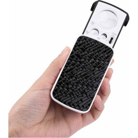 Loupe de Lecture Loupe Loupe avec Oeil Loupe avec Bijouterie Slide Out Pocket Magnifier Loupe avec LED Petit Portable Loupe Loupe Bijoux 30X 60X 90X Grossissement avec LED et UV (Color : Silver)