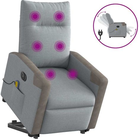 Elektrischer Massagesessel mit Aufstehhilfe Hellgrau Stoff