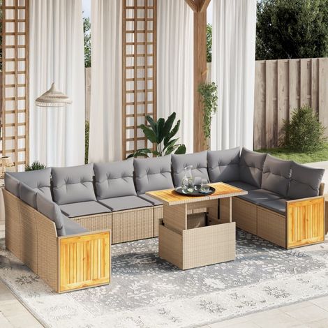 vidaXL Set Divani da Giardino 11 pz con Cuscini Beige in Polyrattan (1/3)