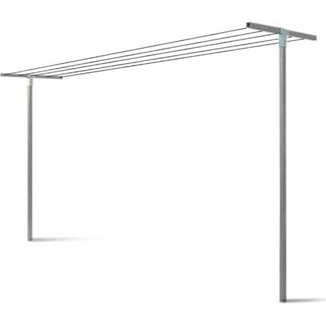 Andrys - Étendoir à Linge à Tube Carré, Démontable, à Encastrer, Sans Fils, avec Bouchons en PVC Noirs, en Acier, Couleur Grise, 80 x 40 x 220 cm, à 4 Tubes (1/5)