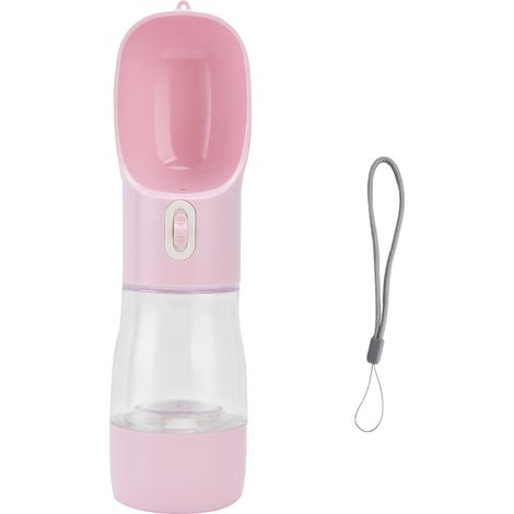 2-in-1 Hunde-Trinkflasche, auslaufsicher, tragbar für Reisen im Freien – Rosa